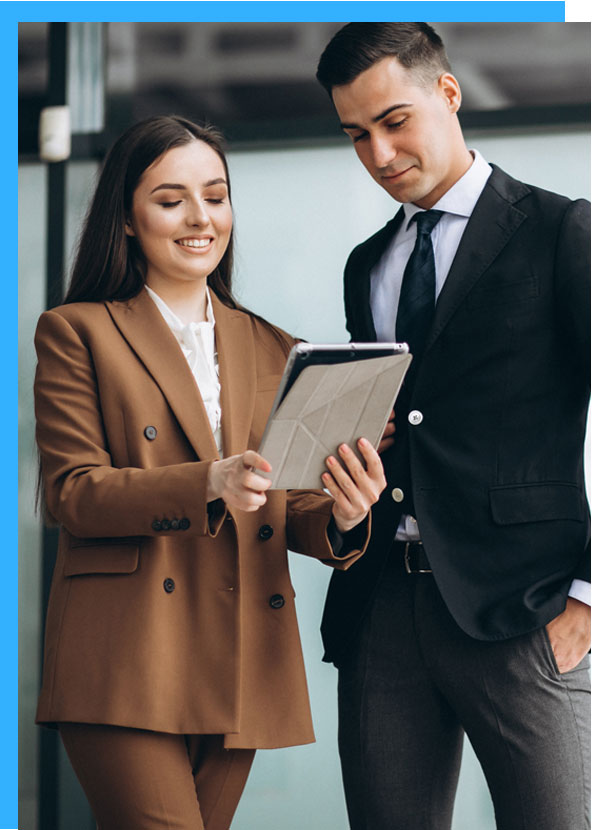 business woman and man talking